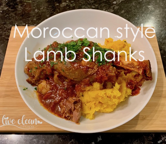 Slow cooked lamb shanks with pumpkin